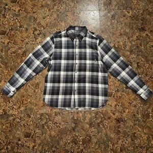 Eddie Bauer Men’s Button Down Plaid Flannel Size Large Black And White